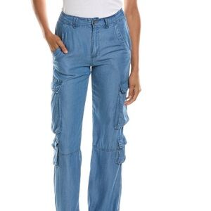 LUXE ALWAYS CARGO Blue Ankle Cropped Jeans with Adjustable Tie Details